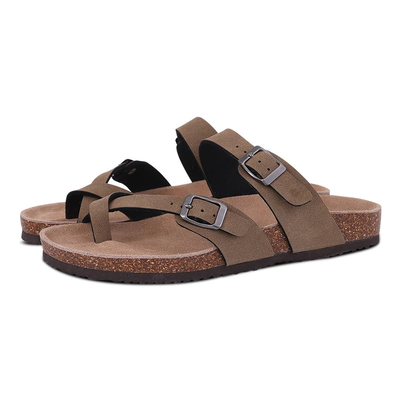 Comwarm – Mules en daim pour femmes, pantoufles, sabots pour hommes, sandales à semelle intérieure en liège avec Support d'arc, diapositives de plage en plein air, chaussures de maison