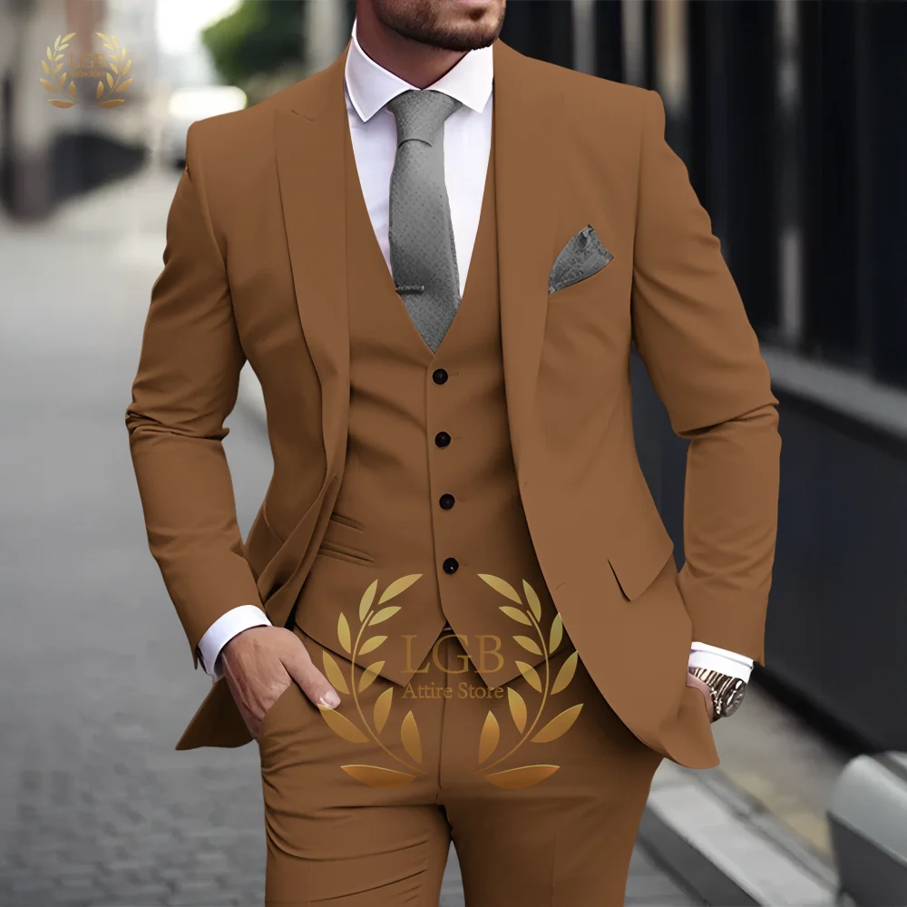 Costume 3 pièces kaki pour hommes, classique, revers, Business, formel, mariage, marié, coupe cintrée, élégant, Style Gentleman, Blazer à la mode