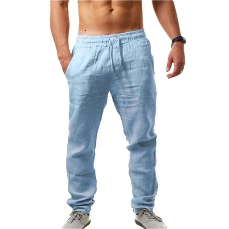Pantalon d'été en coton et lin pour hommes, jogging décontracté, respirant, d'entraînement, de sport, hip-hop, streetwear