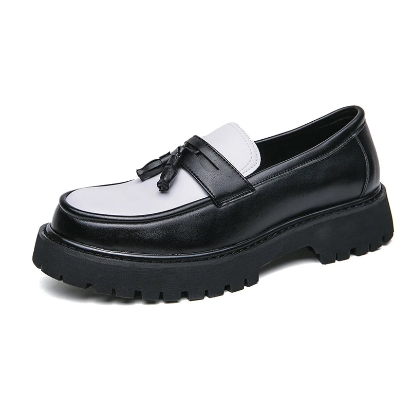 Nouvelles chaussures à plate-forme mocassins chaussures hommes chaussures de mariage à semelles épaisses noir chaussures d'affaires formelles sans lacet en cuir augmenter chaussures décontractées