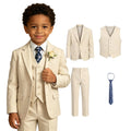 Costume en lin pour garçon, smoking 4 pièces coupe classique pour enfants, veste, gilet, pantalon, cravate, pour communion, performance au piano, ou rôle de porteur d'alliances