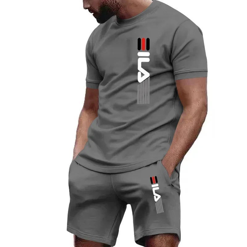 Ensemble pour hommes: T-shirt à manches courtes respirant d'été super confortable en coton soleil de haute qualité + short de jogging décontracté 2 pièces pour hommes