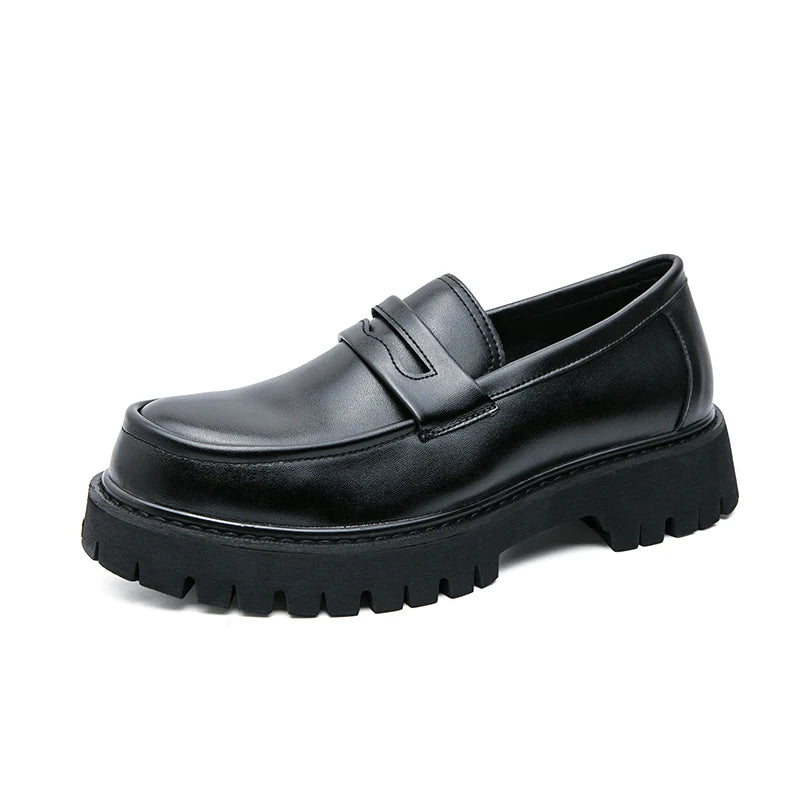 Nouvelles chaussures à plate-forme mocassins chaussures hommes chaussures de mariage à semelles épaisses noir chaussures d'affaires formelles sans lacet en cuir augmenter chaussures décontractées