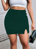 Mini jupe moulante de couleur unie pour femme, grande taille, avec fente latérale, jupe crayon à la mode