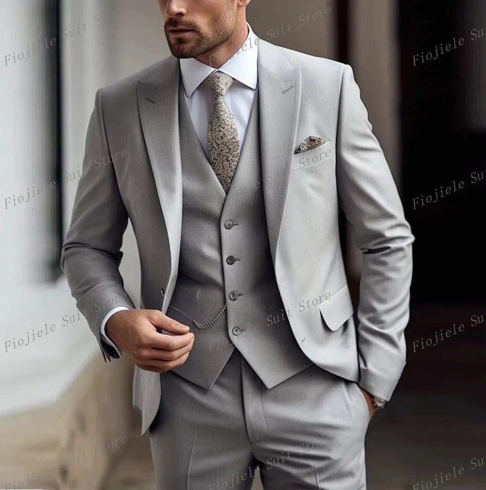 Costume ivoire pour hommes, Tuxedos d'affaires pour occasions formelles, marié, fête de mariage, bal de promo, ensemble 3 pièces, Blazer, gilet, pantalon