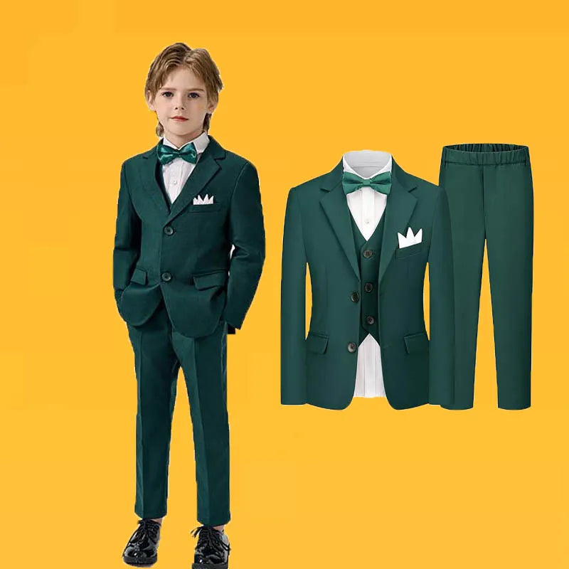 Jakcet-Robe de Soirée Verte avec Nministériels d Papillon pour Enfant, Costume de Cérémonie d'Anniversaire, Photographie de Mariage, 4 Pièces/Ensemble