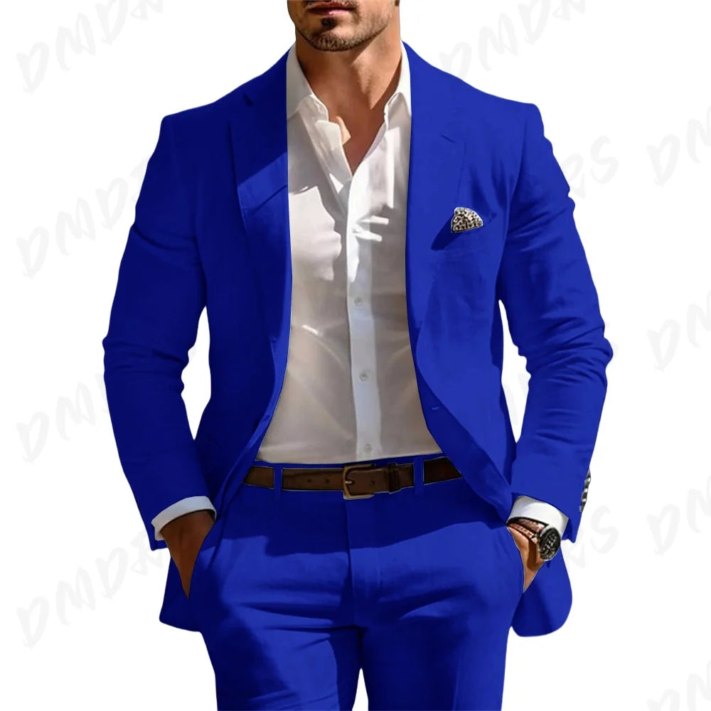 Veste et pantalon trempés classiques pour hommes, vêtements pour occasions formelles, fête, mariage, été, solide, 2 pièces
