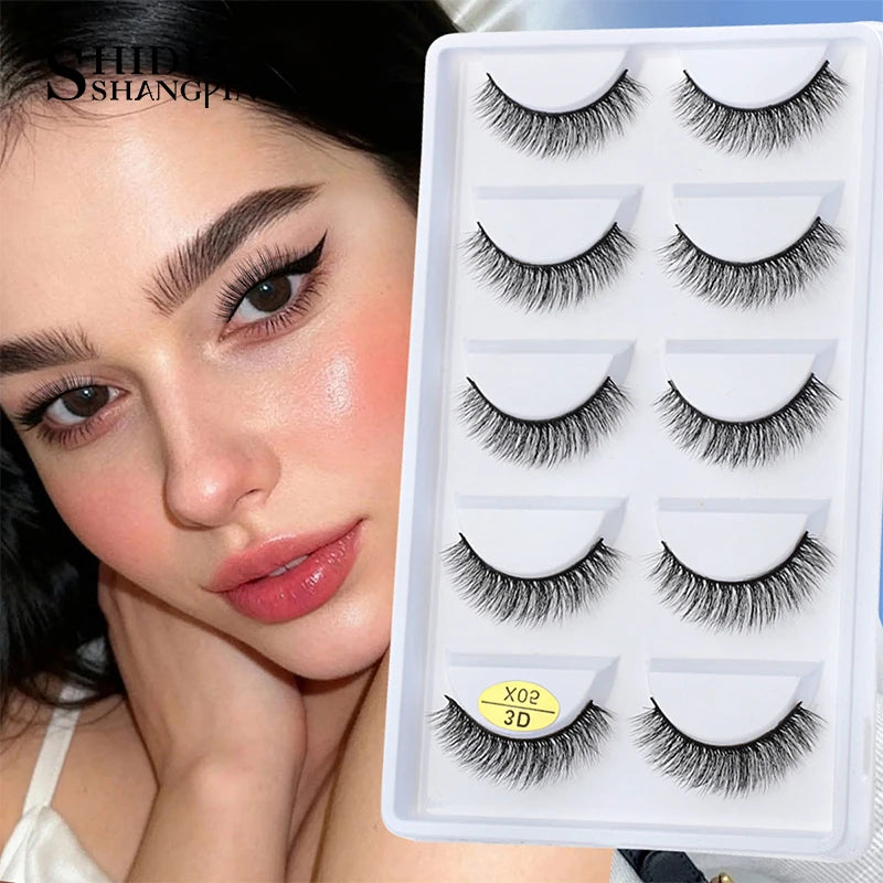 Cils 3D en faux vison X05, cils postiches volumineux et légers, 5 paires réutilisables, cils doux et volumineux, aspect naturel pour le maquillage quotidien et les soirées