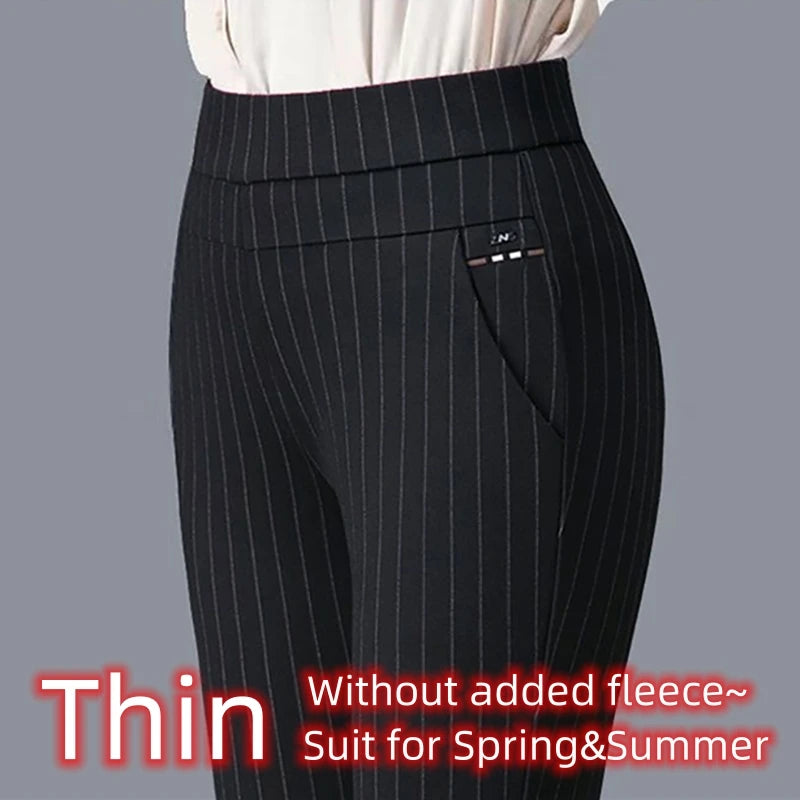 2025 automne hiver décontracté élégant bureau minceur couleur unie polaire épais mince femmes pantalon taille élastique serré crayon pantalon