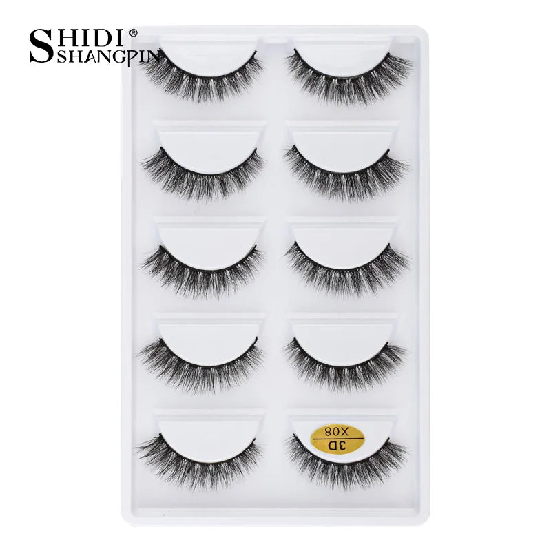 Cils 3D en faux vison X05, cils postiches volumineux et légers, 5 paires réutilisables, cils doux et volumineux, aspect naturel pour le maquillage quotidien et les soirées