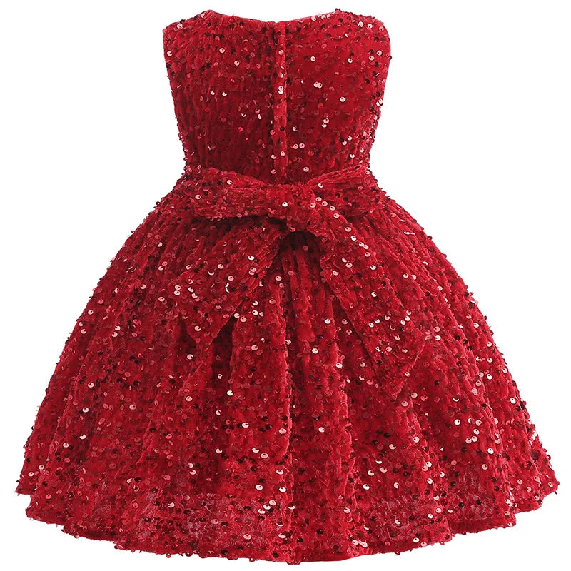 Robes de luxe pour enfants, robe de noël, paillettes scintillantes, sans manches, pour petites filles, robe formelle de bal, de concours