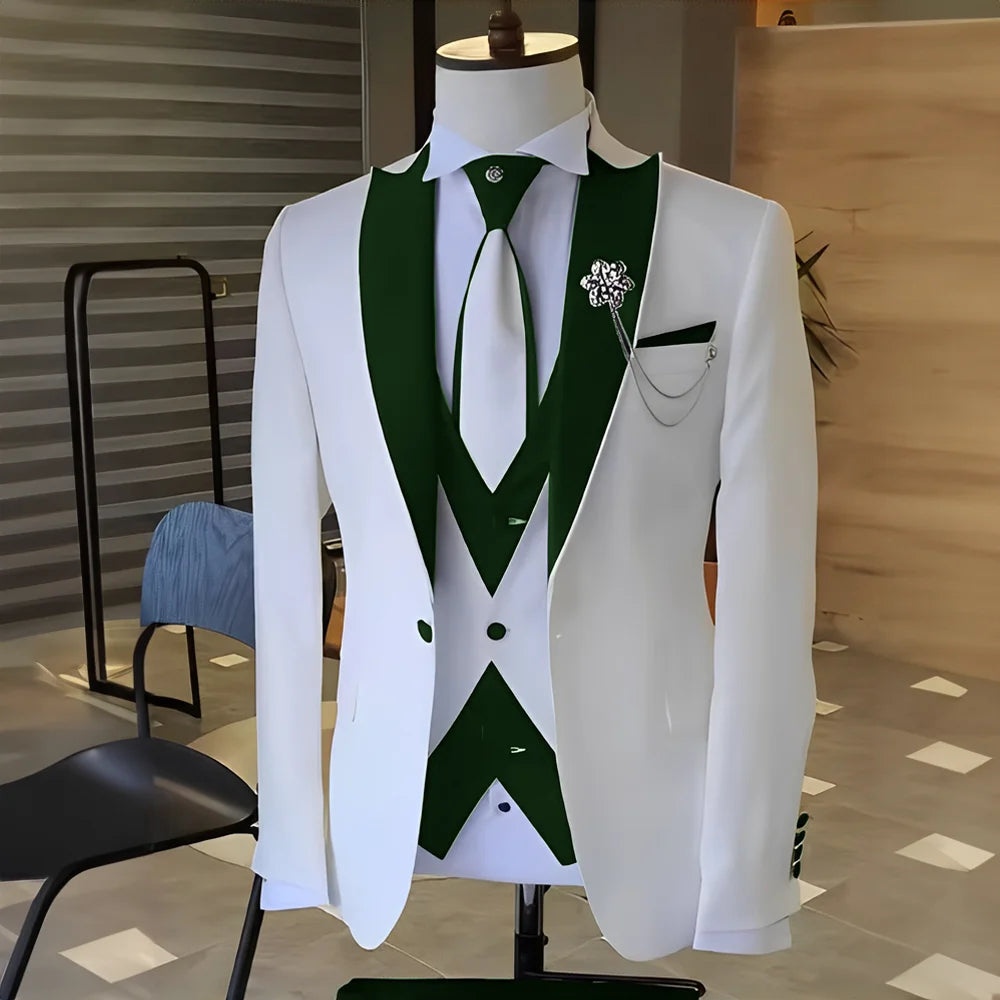Costume Blanc et Noir pour Homme, Smoking de Mariage, Revers Patricia, Terno Mascul37, de Bal, Marié, Ensembles Blazer Slim Fit, 3 Pièces