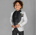 Costume Jacquard bleu pour garçon, Tuxedos de mariage, vêtements de cérémonie, Costumes de spectacle sur scène d'anniversaire, ensemble 3 pièces, Blazer, gilet, pantalon