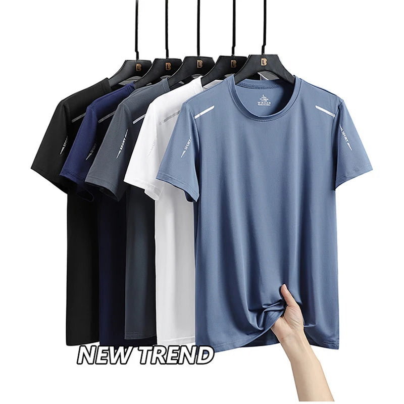 CHRLCK hommes course séchage rapide T-shirts respirant randonnée pêche T-shirts élasticité douce Sports de plein air chemise courte été