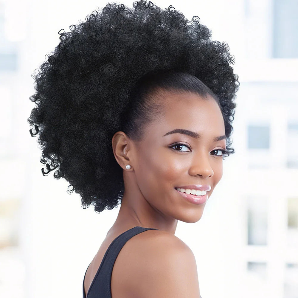 1PC femmes 10 pouces Afro crépus bouclés synthétique queue de cheval Extension avec cordon Style de base Afro bouffée cheveux chignon perruque quotidien U