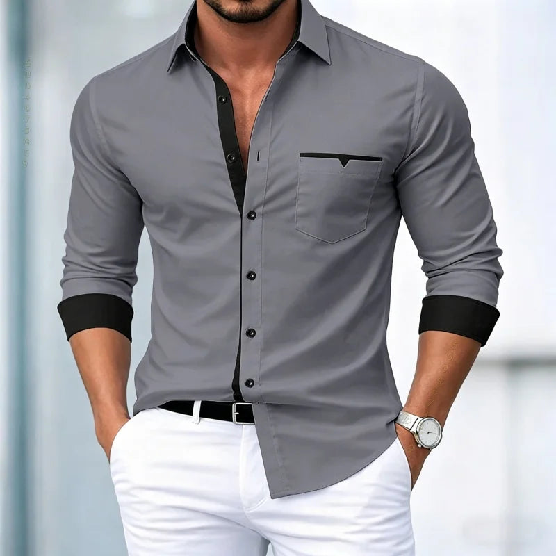 Chemises pour hommes de haute qualité, chemises à manches longues contrastées, chemises décontractées pour affaires, chemises tendance pour les rendez-vous, vêtements polyvalents pour hommes