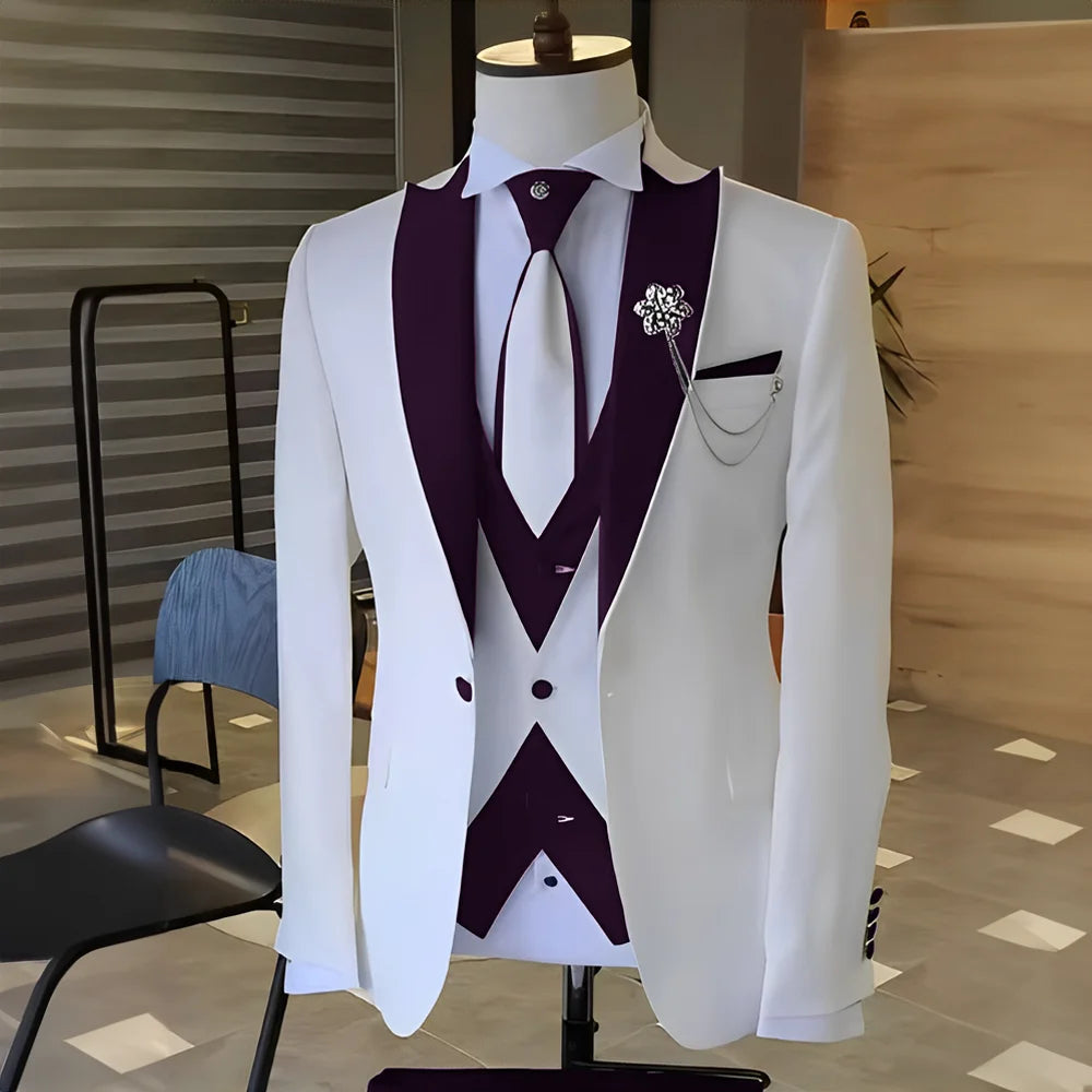 Costume Blanc et Noir pour Homme, Smoking de Mariage, Revers Patricia, Terno Mascul37, de Bal, Marié, Ensembles Blazer Slim Fit, 3 Pièces