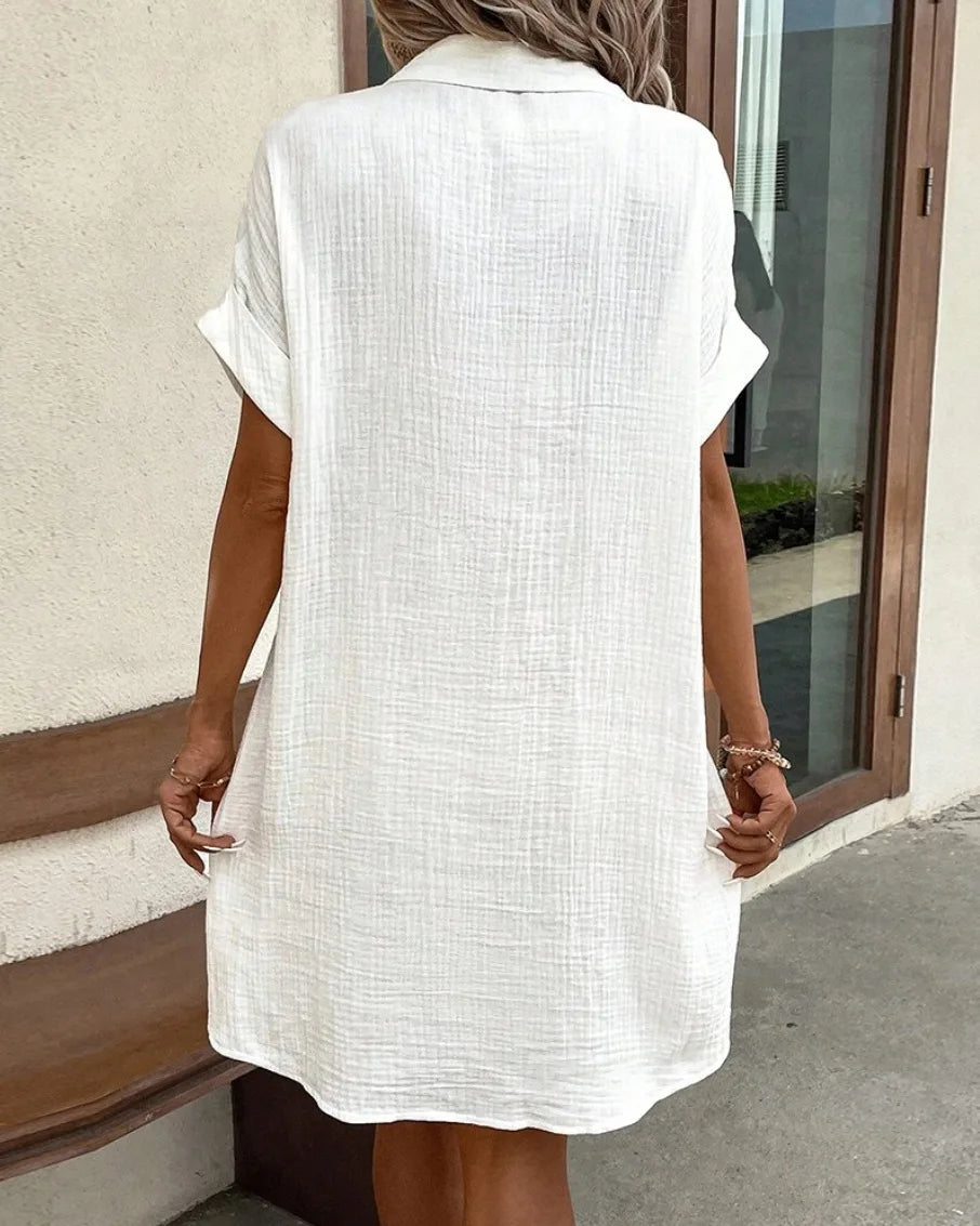 Robe ample à la mode pour femmes, simple boutonnage, manches Raglan, avec poche, tunique d'été, chemise courte, robe de bureau