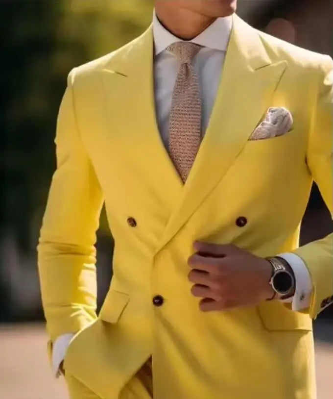 Costumes de mariage sur mesure à double boutonnage pour hommes, blazer formel à revers pointu imbibé, coupe couvertes, veste et pantalon 2 pièces, marron, haute qualité, 2024