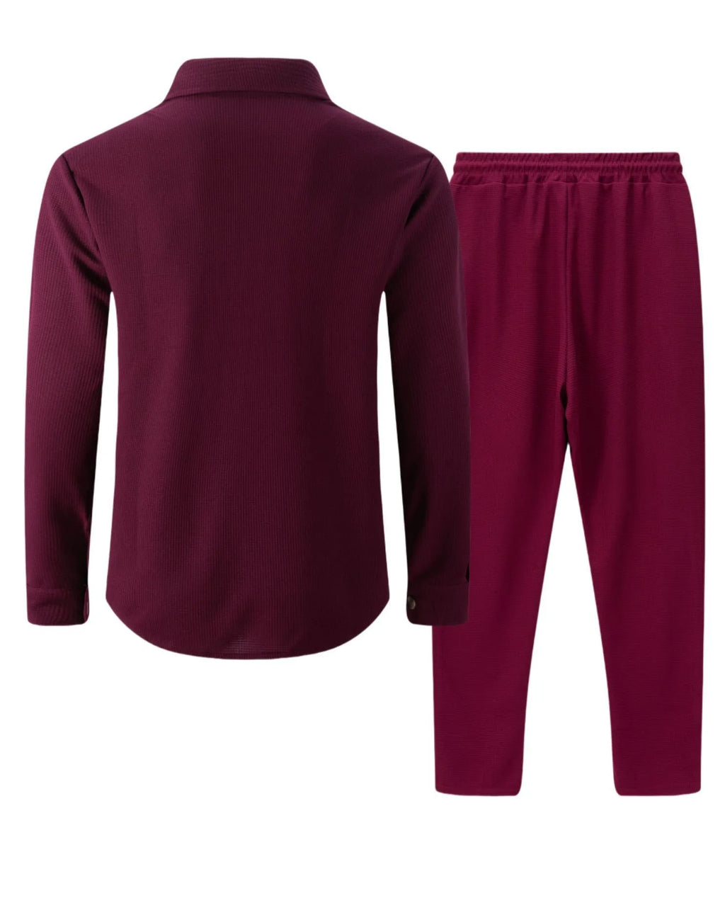 Ensemble chemise et pantalon cardigan boutonné à double poche, gaufré, manches longues, couleur unie, nouveau style d'automne