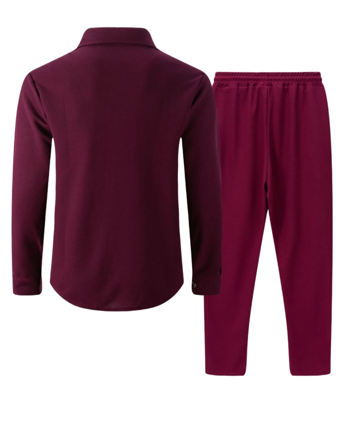 Ensemble chemise et pantalon cardigan boutonné à double poche, gaufré, manches longues, couleur unie, nouveau style d'automne