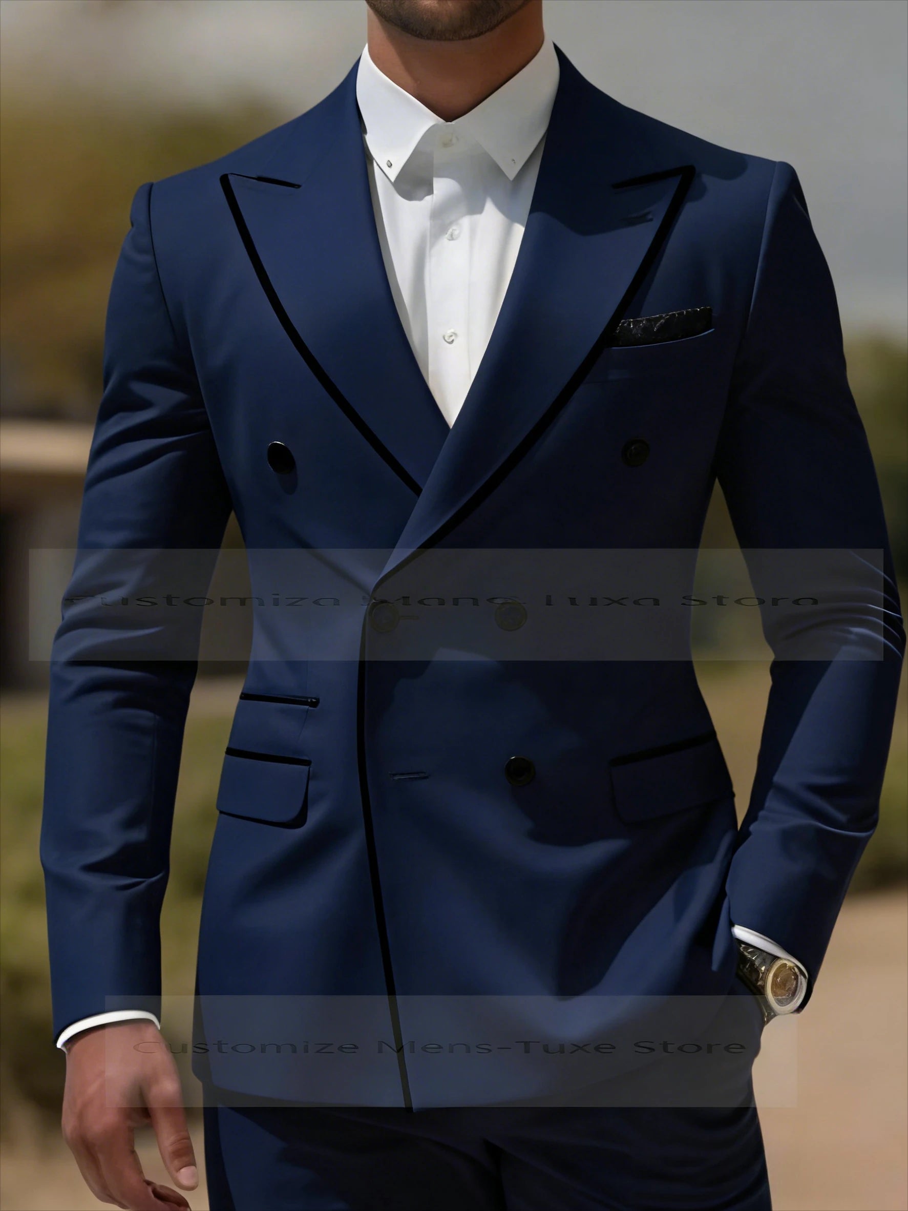 Col noir Orange homme d'affaires hommes costume marié Groomsman fête de mariage bal formel Tuxedos 2 pièces ensemble Blazer pantalon