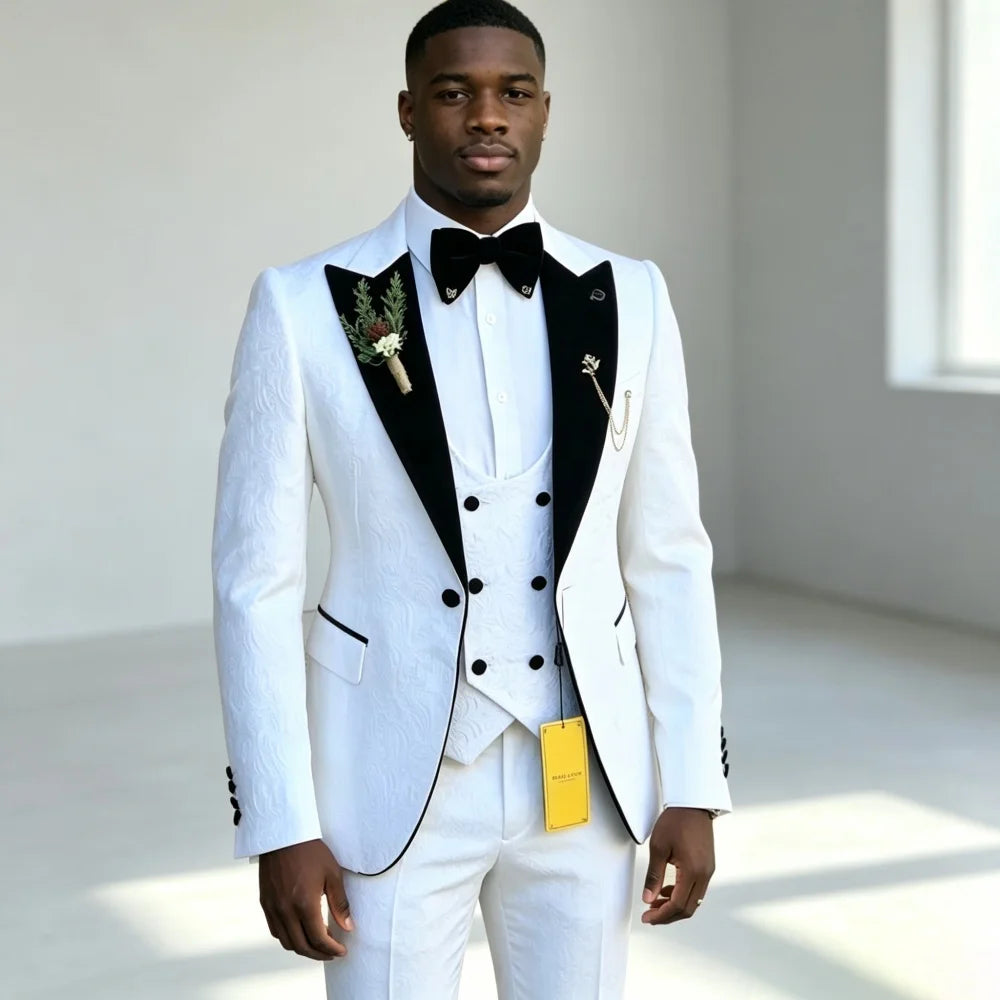 Costume de luxe ajusté à motifs floraux pour homme, ensemble trois pièces (veste + pantalon + gilet) – Idéal pour le marié ou les invités de mariage