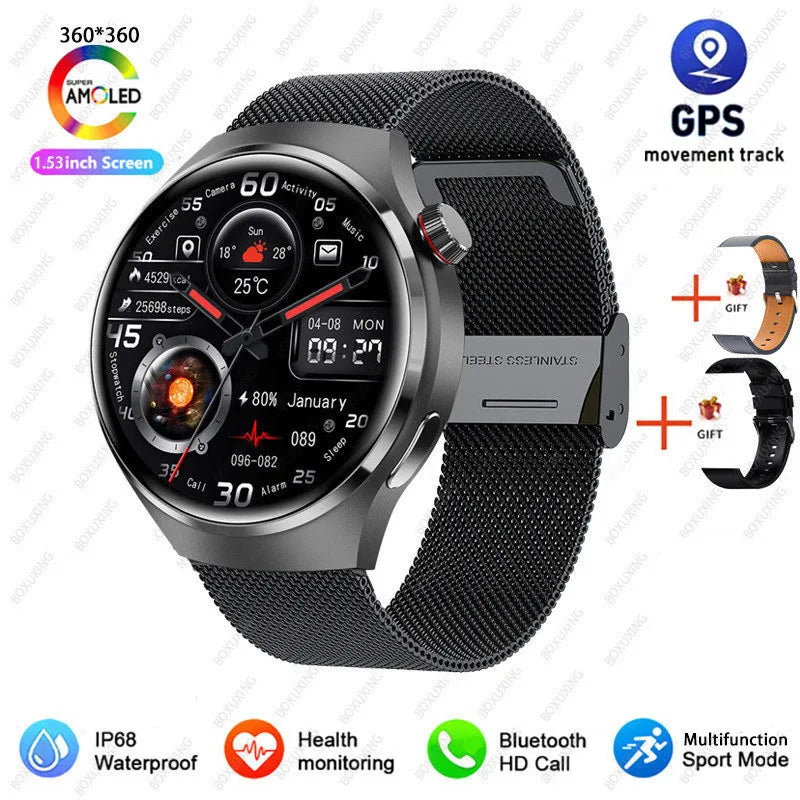 Nouvelle Montre Connectée GPS 4 Pro 2026 pour Hommes, Écran AMOLED 360*360, Fréquence Cardiaque, Appel Bluetooth, Étanche IP68, Montre Intelligente Sportive pour Homme
