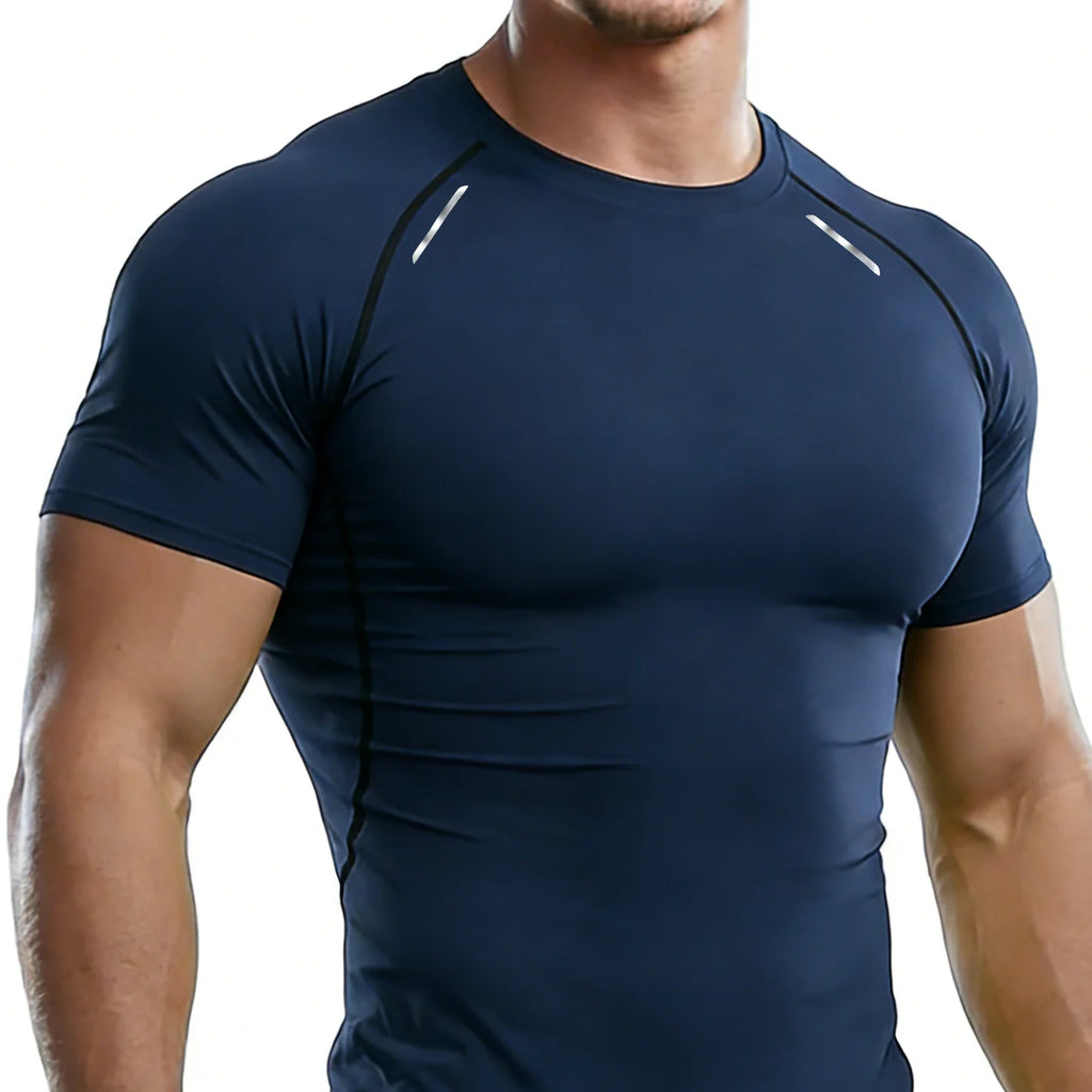T-shirt de compression à séchage rapide avec bande réfléchissante pour homme - Haut de sport élastique pour la course à pied, la salle de sport, la remise en forme