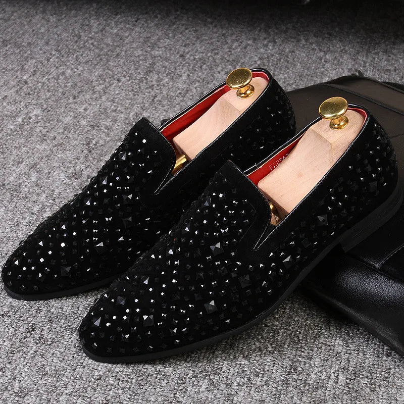 Chaussures habillées pour hommes de luxe bout pointu mocassins noirs Denim métal paillettes chaussures mode haute qualité hommes fête chaussures de mariage nouveau