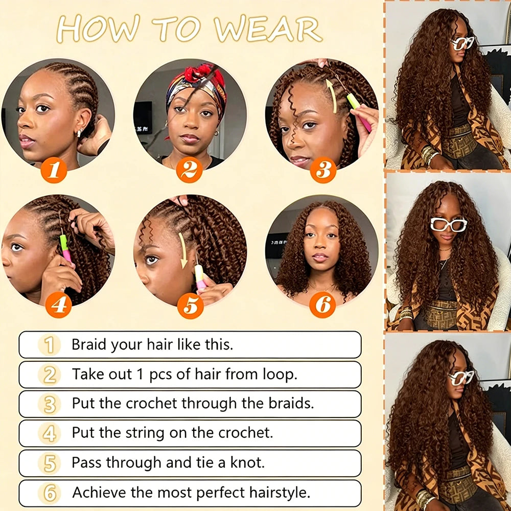 Cheveux humains 100% naturels, couleur chocolat brun, bouclés crépus, pour tresses bohèmes, pré-séparés, effet plume, pour tressage au crochet.