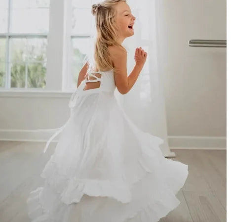 Robe pour filles Printemps-Été 2026 Nouvelle collection Vêtements pour enfants Style coréen Robe fluide dos nu pour bébé fille élégante