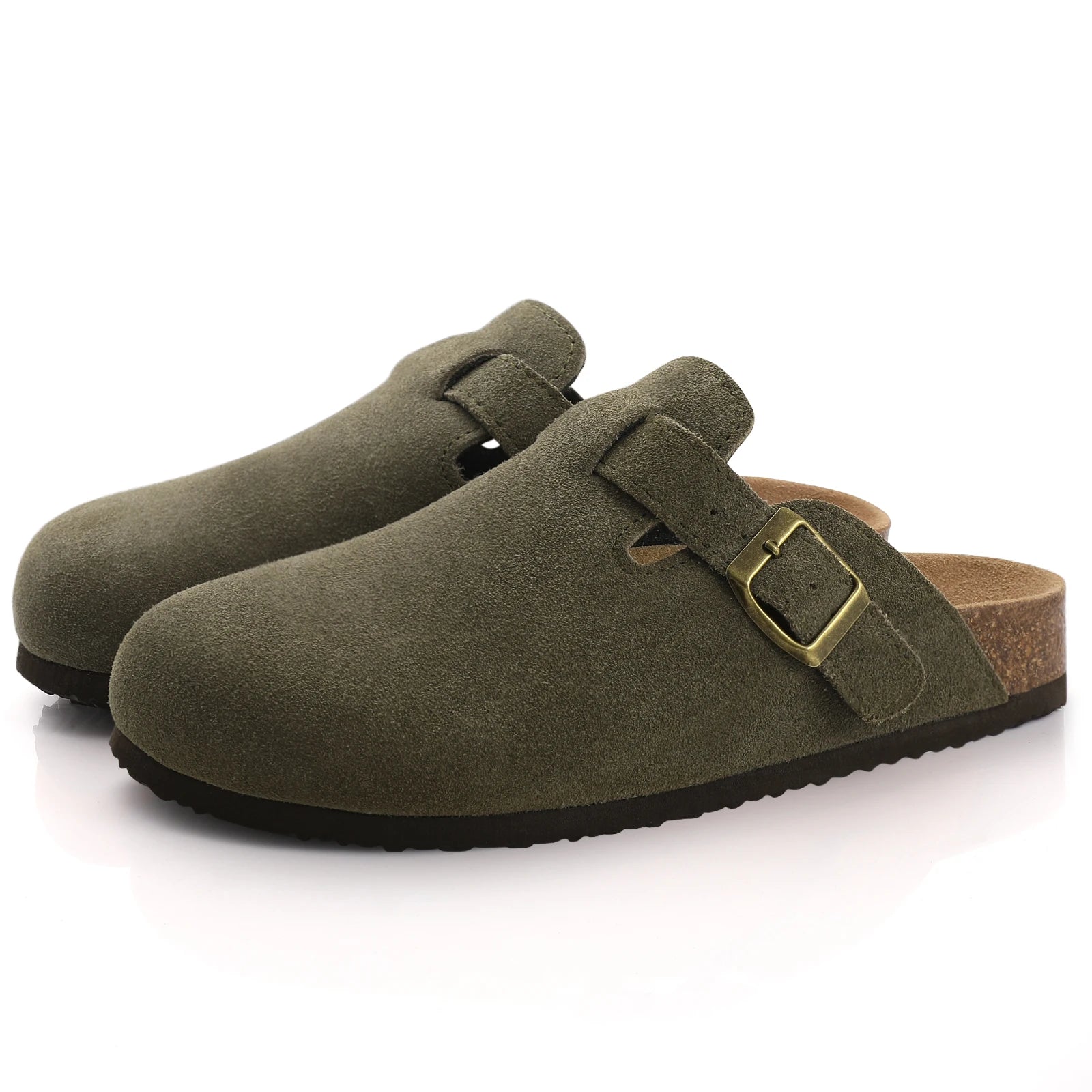 Comwarm – Mules en daim pour femmes, pantoufles, sabots pour hommes, sandales à semelle intérieure en liège avec Support d'arc, diapositives de plage en plein air, chaussures de maison