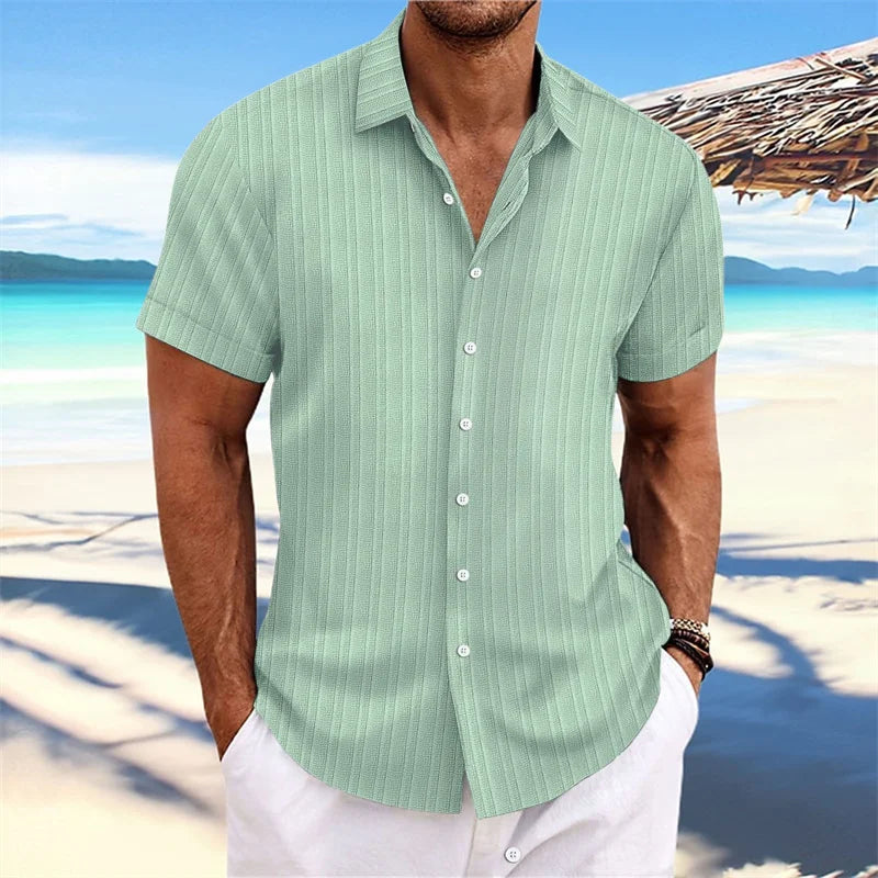 Chemise Homme 2024 - Chemise d'été fine, col montant, manches courtes, style décontracté pour le shopping en extérieur, tailles XS-6XL, en tissu lin