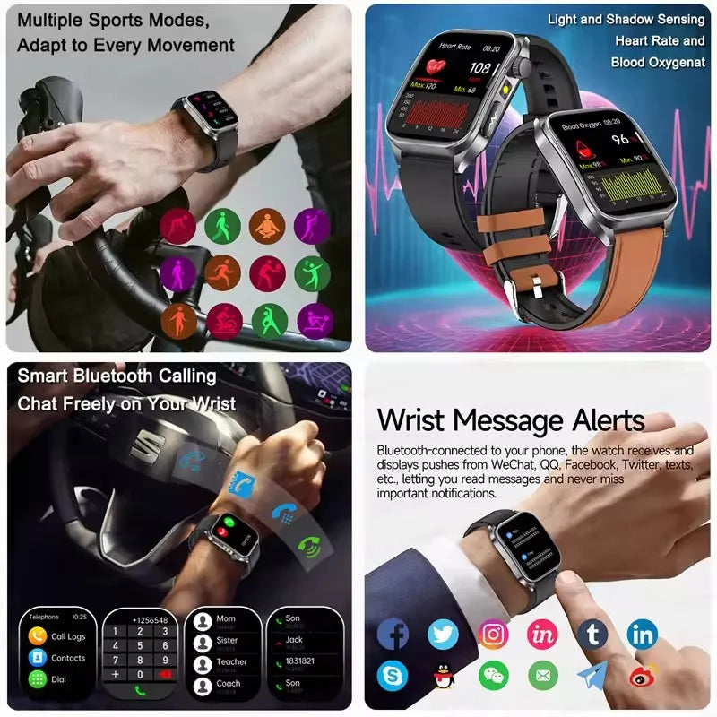 2025New 650nm Laser conditionnement verre saphir montre intelligente hommes ECG fréquence cardiaque Micro examen physique santé Smartwatch température