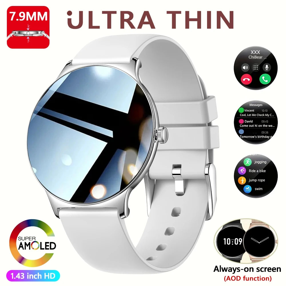Nouvelle Montre Connectée Ultra-Mince 7,9 mm 2026 pour Femme avec Suivi de Santé, Affichage Permanent, Plus de 100 Modes Sportifs et Appel Bluetooth