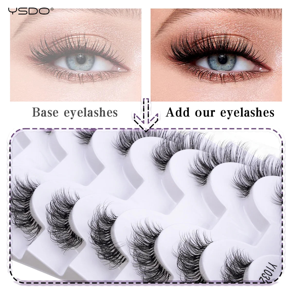 YSDO-Demi cils de chat doux, bande claire naturelle, faux cils, contaminants naturels, py, faux cils de vison 3D, outils de maquillage, 5/10 paires