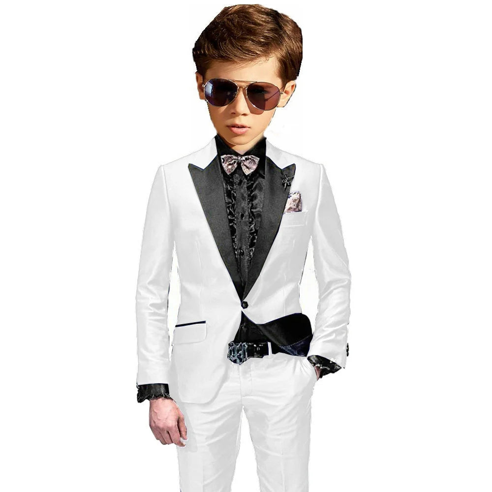 Costume de smoking 2 pièces bordeaux pour garçons, veste et pantalon, tenue de fête formelle, un bouton, revers, ensemble de costume pour enfants, vêtements d'invité de mariage