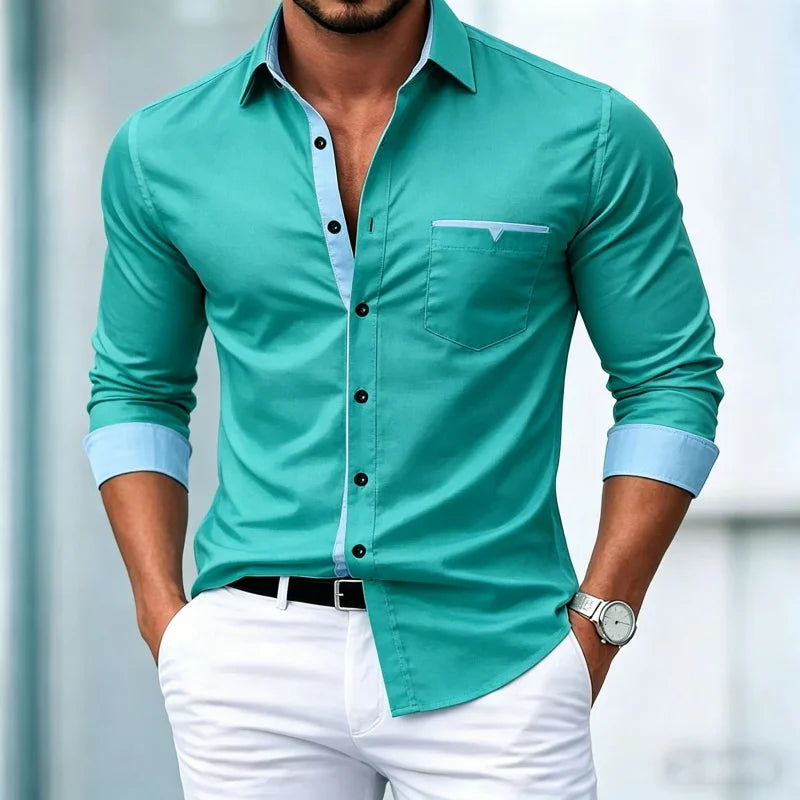 Chemises pour hommes de haute qualité, chemises à manches longues contrastées, chemises décontractées pour affaires, chemises tendance pour les rendez-vous, vêtements polyvalents pour hommes