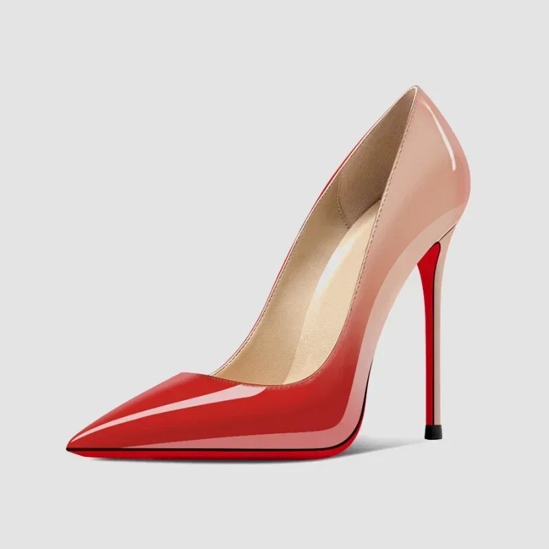 2025New dégradé fond rouge grands talons Sexy motif léopard pointu professionnel chaussures pour femmes noir Graduation chaussures simples