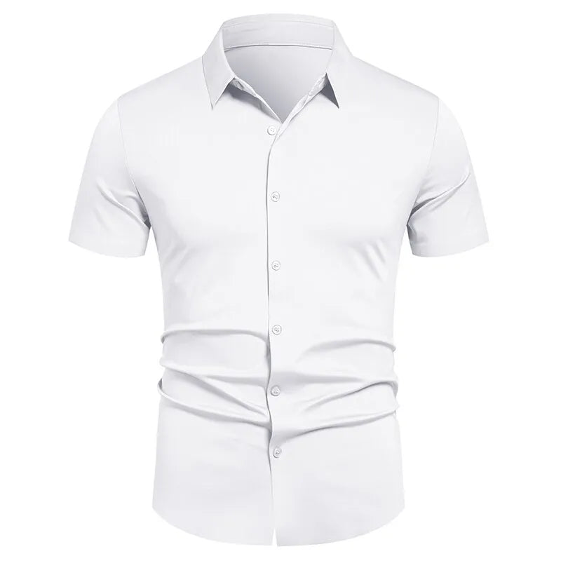 Chemises pour hommes, chemises habillées extensibles, sans plis, coupe classique, manches courtes, extensibles, décontractées, boutonnées
