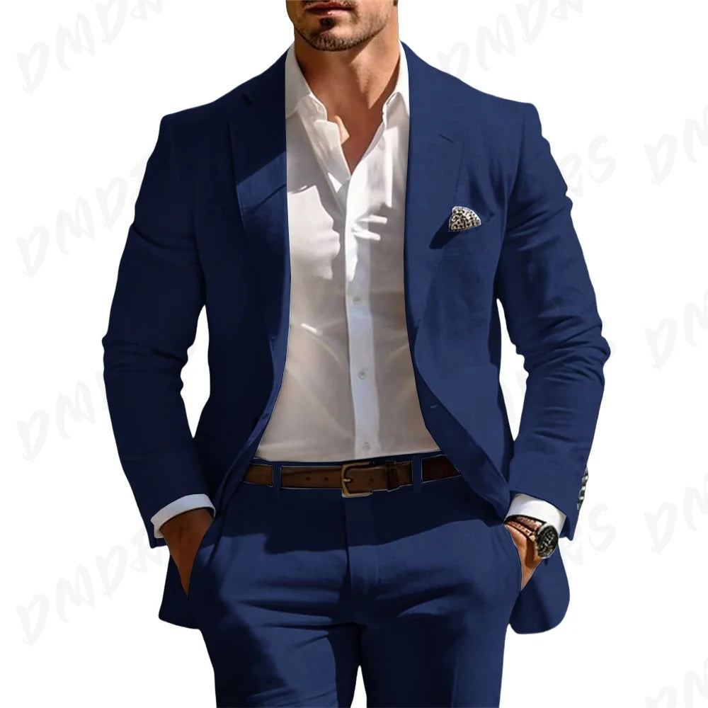 Veste et pantalon trempés classiques pour hommes, vêtements pour occasions formelles, fête, mariage, été, solide, 2 pièces