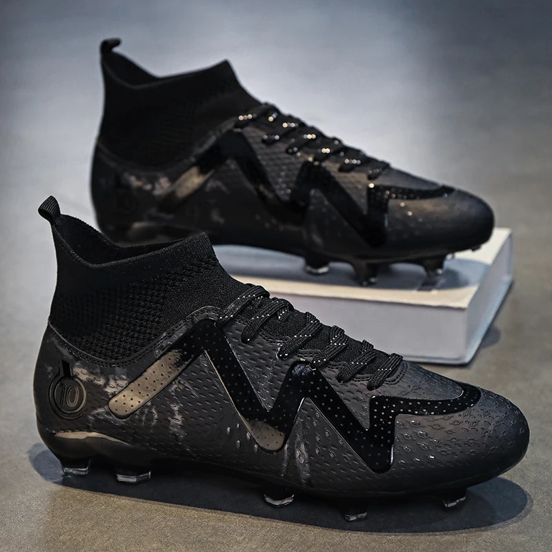 Chaussures de Football professionnelles FG/TF pour adultes, bottes de Football à longues pointes antidérapantes, crampons à cheville haute pour jeunes enfants, baskets de Football en herbe ﻿