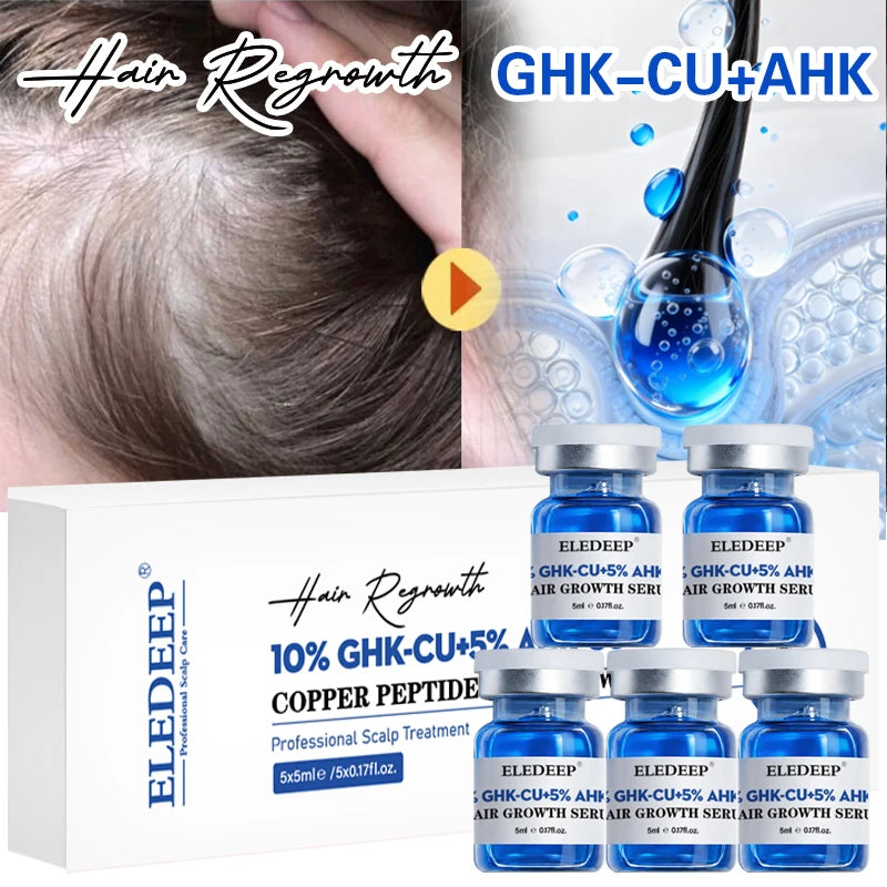 Sérum de croissance capillaire au cuivre bleu B, 10% GHK-CU, 5% AHK-CU, anti-chute de cheveux, nourrissant le cuir chevelu, renforce les racines des cheveux, booster capillaire