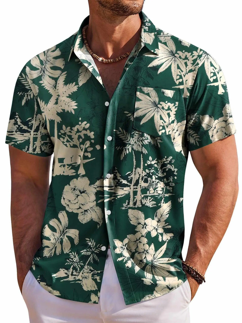 Men's Short Sleeve Shirt Hawaiian Botanical Flower Print Lapel Seaside Button-Down Shirt Top Casual Fashionable Shirts