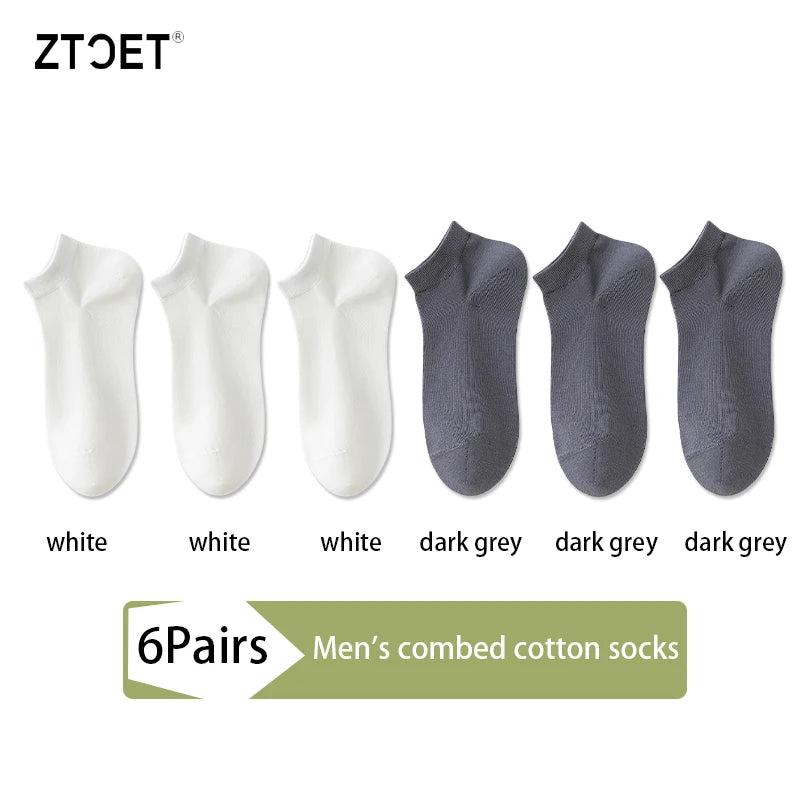 6 paires de chaussettes en coton peigné pour hommes, de haute qualité, courtes, respirantes, anti-odeur et antibactériennes, pour affaires, printemps et été
