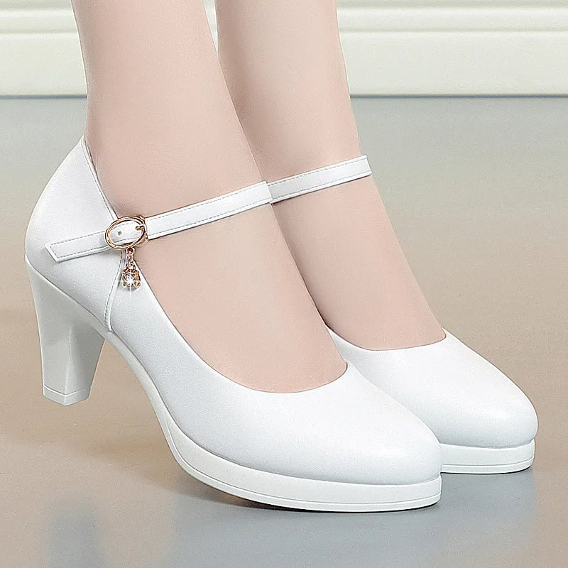 Chaussures de mariage femme en cuir souple respirant, talon bloc moyen 6,5 cm, plateforme 2026, couleur argent et rouge, pour le bureau et les mamans