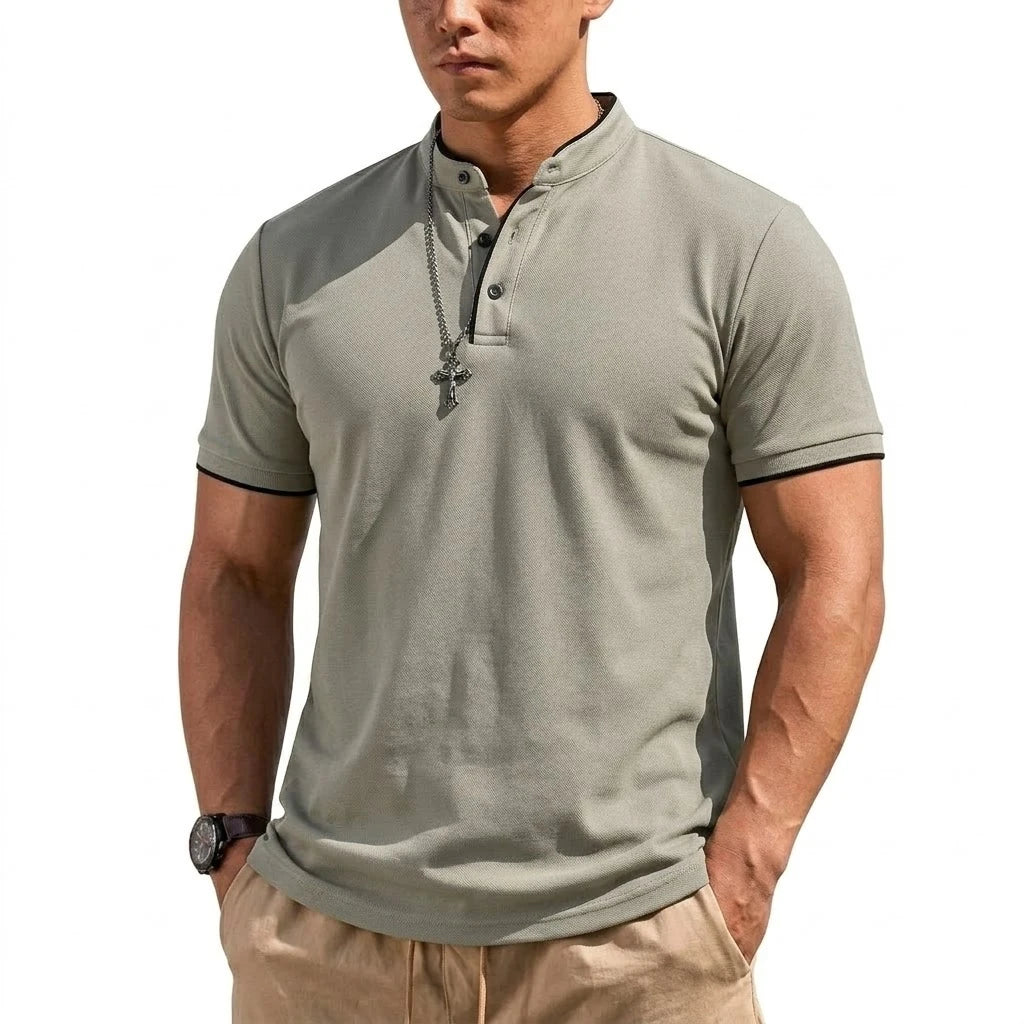Chemise Henley à manches courtes pour homme, chemises polo à boutons, t-shirts classiques sans col pour homme, t-shirt de randonnée respirant de luxe, t-shirt de sport