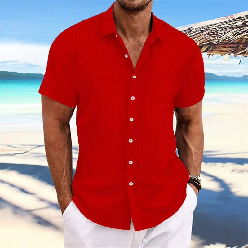 Chemise Homme 2024 - Chemise d'été fine, col montant, manches courtes, style décontracté pour le shopping en extérieur, tailles XS-6XL, en tissu lin