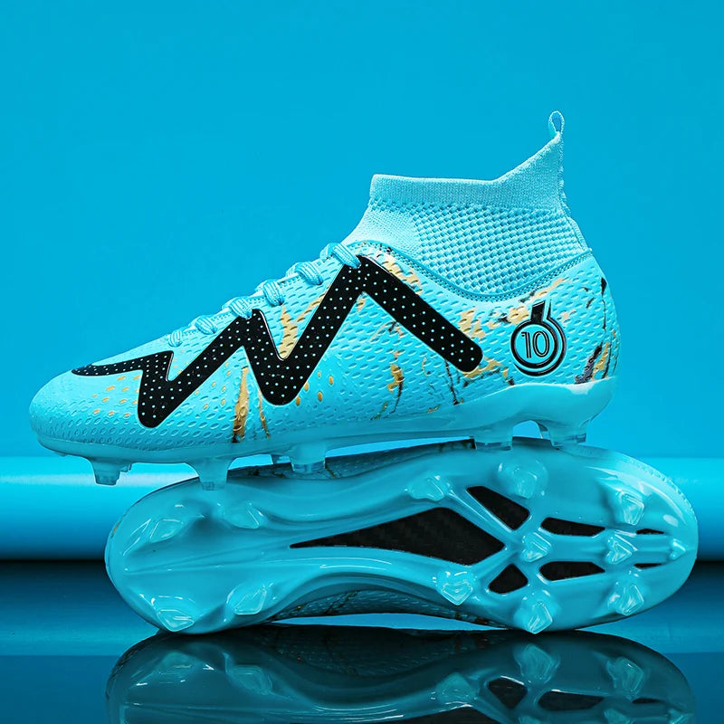 Chaussures de Football professionnelles FG/TF pour adultes, bottes de Football à longues pointes antidérapantes, crampons à cheville haute pour jeunes enfants, baskets de Football en herbe ﻿